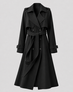 Women's Long Belted Trench Coat with Lapel Collar