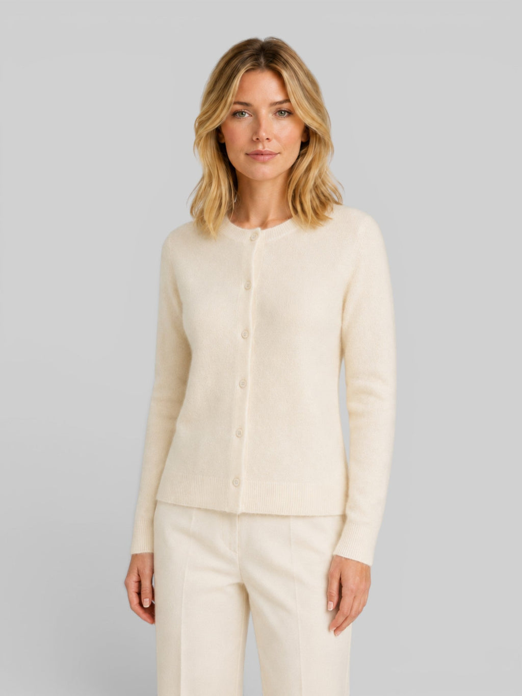 Women's Knit Cardigan with Round Neck and Button Front