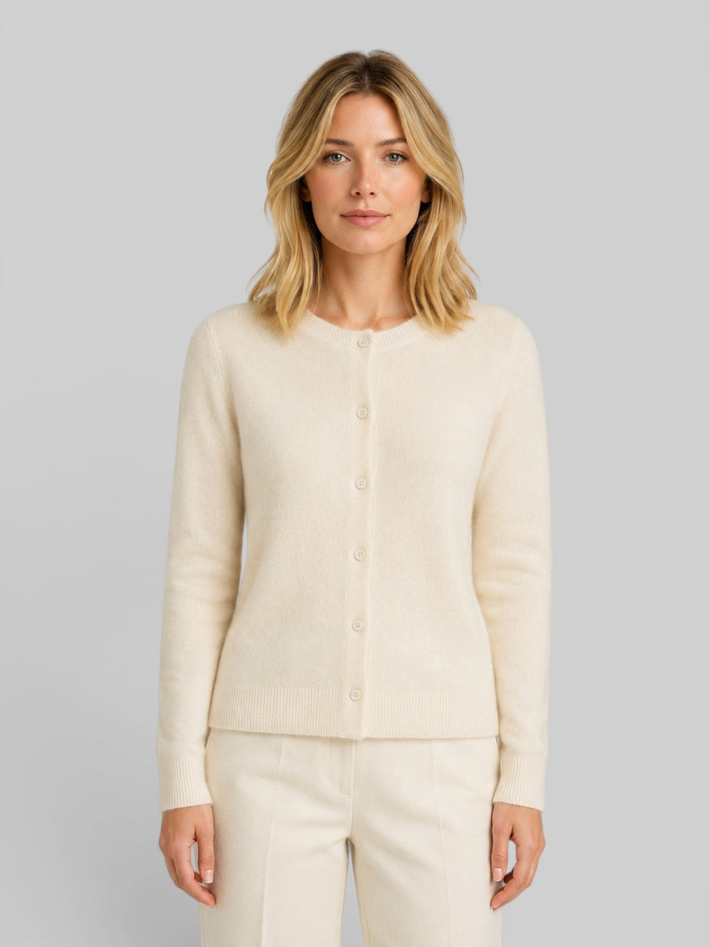 Women's Knit Cardigan with Round Neck and Button Front