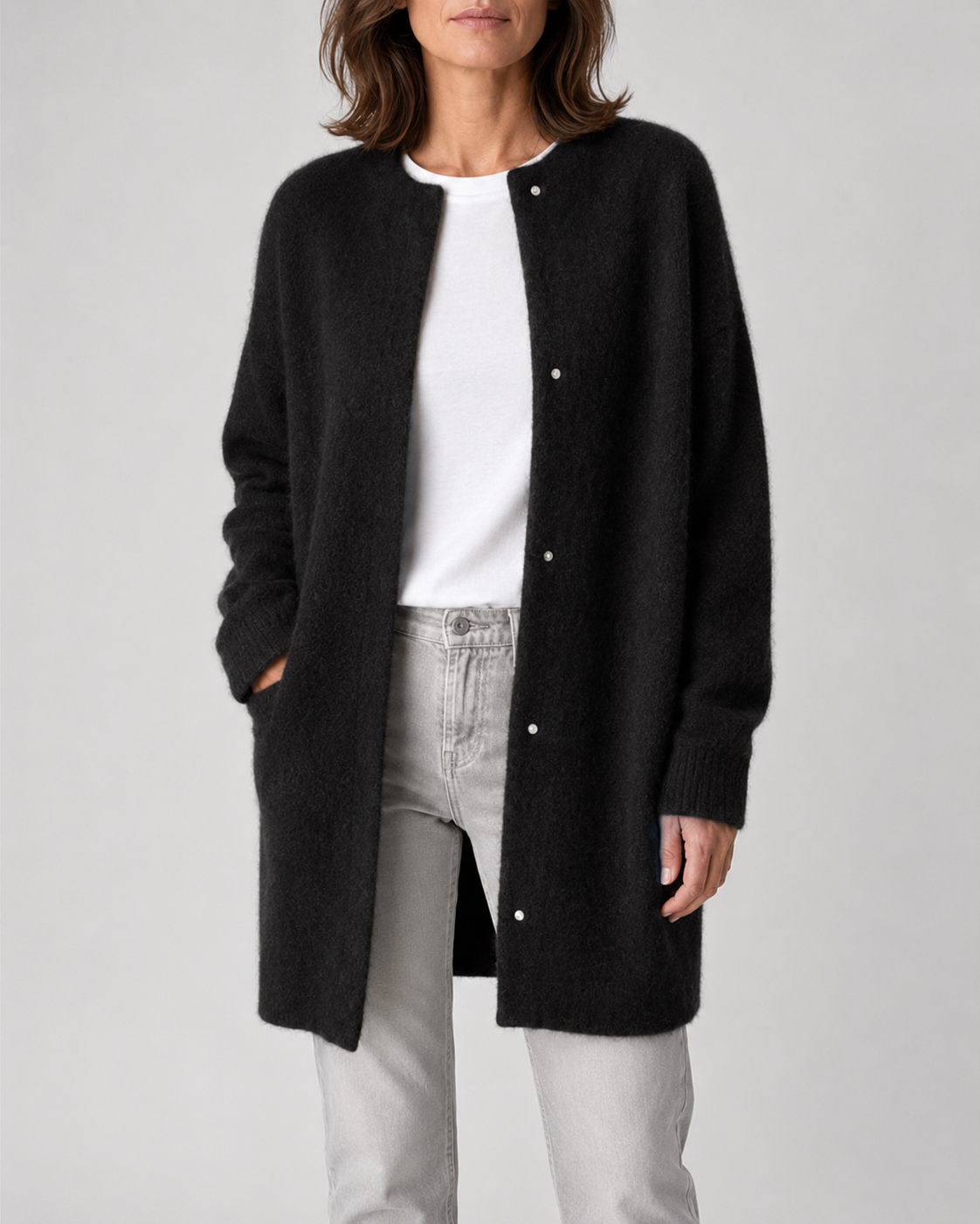 Women's Longline Button Front Knit Cardigan
