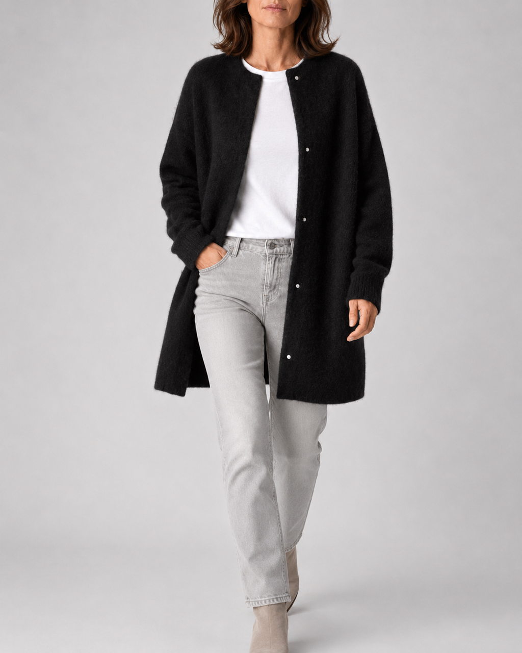 Women's Longline Button Front Knit Cardigan
