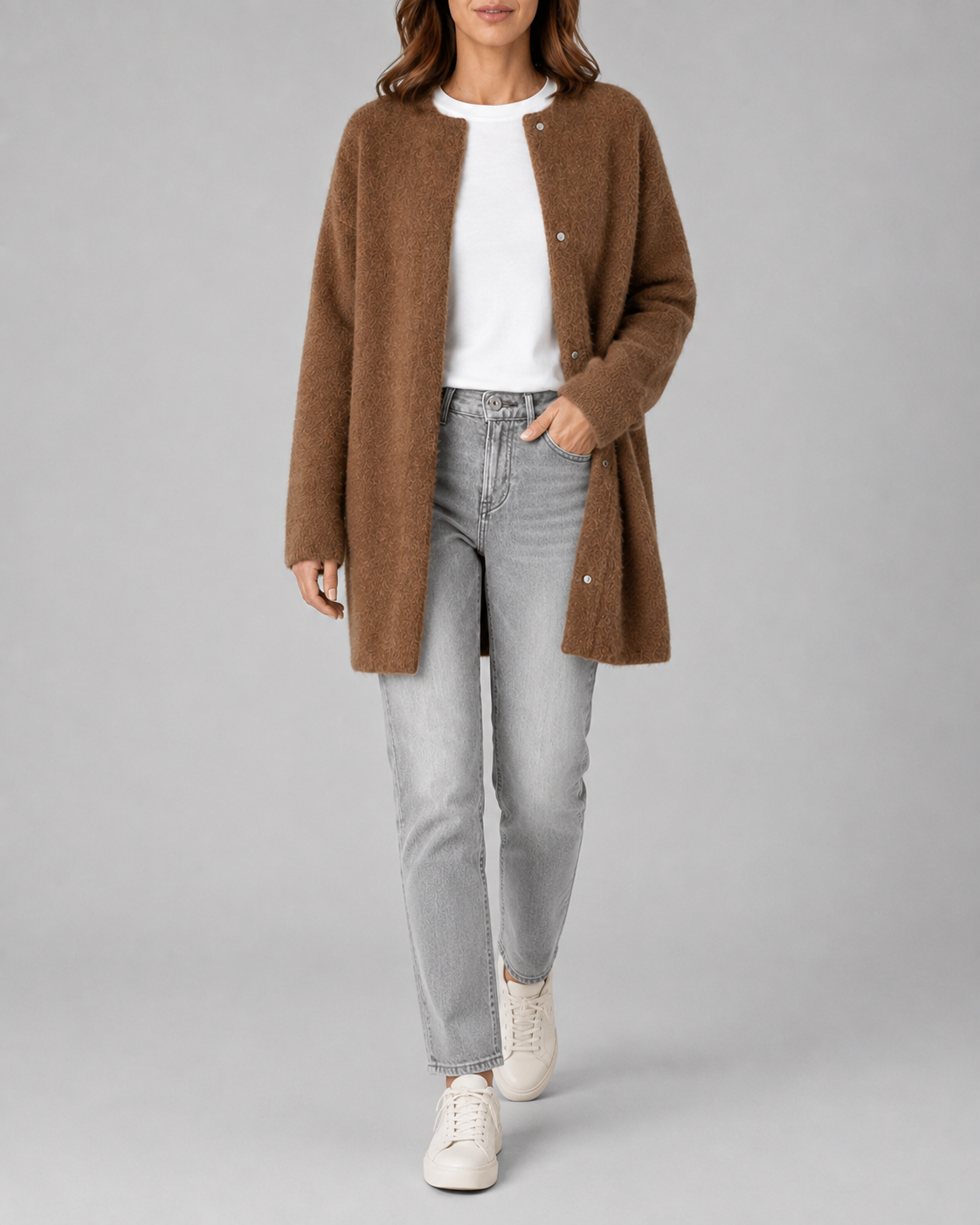 Women's Longline Button Front Knit Cardigan