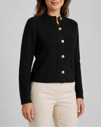 Women's Cable Knit Cardigan with Round Neck and Button Front