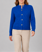 Women's Cable Knit Cardigan with Round Neck and Button Front