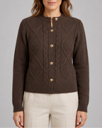 Women's Cable Knit Cardigan with Round Neck and Button Front