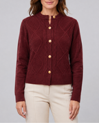 Women's Cable Knit Cardigan with Round Neck and Button Front