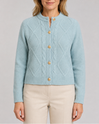 Women's Cable Knit Cardigan with Round Neck and Button Front