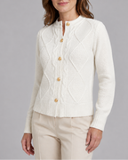 Women's Cable Knit Cardigan with Round Neck and Button Front