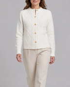 Women's Cable Knit Cardigan with Round Neck and Button Front