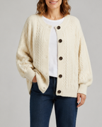 Women's Cable Knit Button Up Cardigan with Round Neck