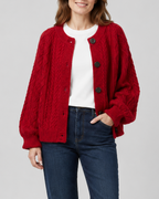 Women's Cable Knit Button Up Cardigan with Round Neck