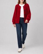 Women's Cable Knit Button Up Cardigan with Round Neck