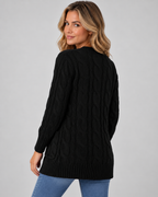 Women's Cable Textured Longline Cardigan with Button Front and Pockets