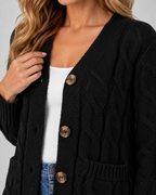 Women's Cable Textured Longline Cardigan with Button Front and Pockets