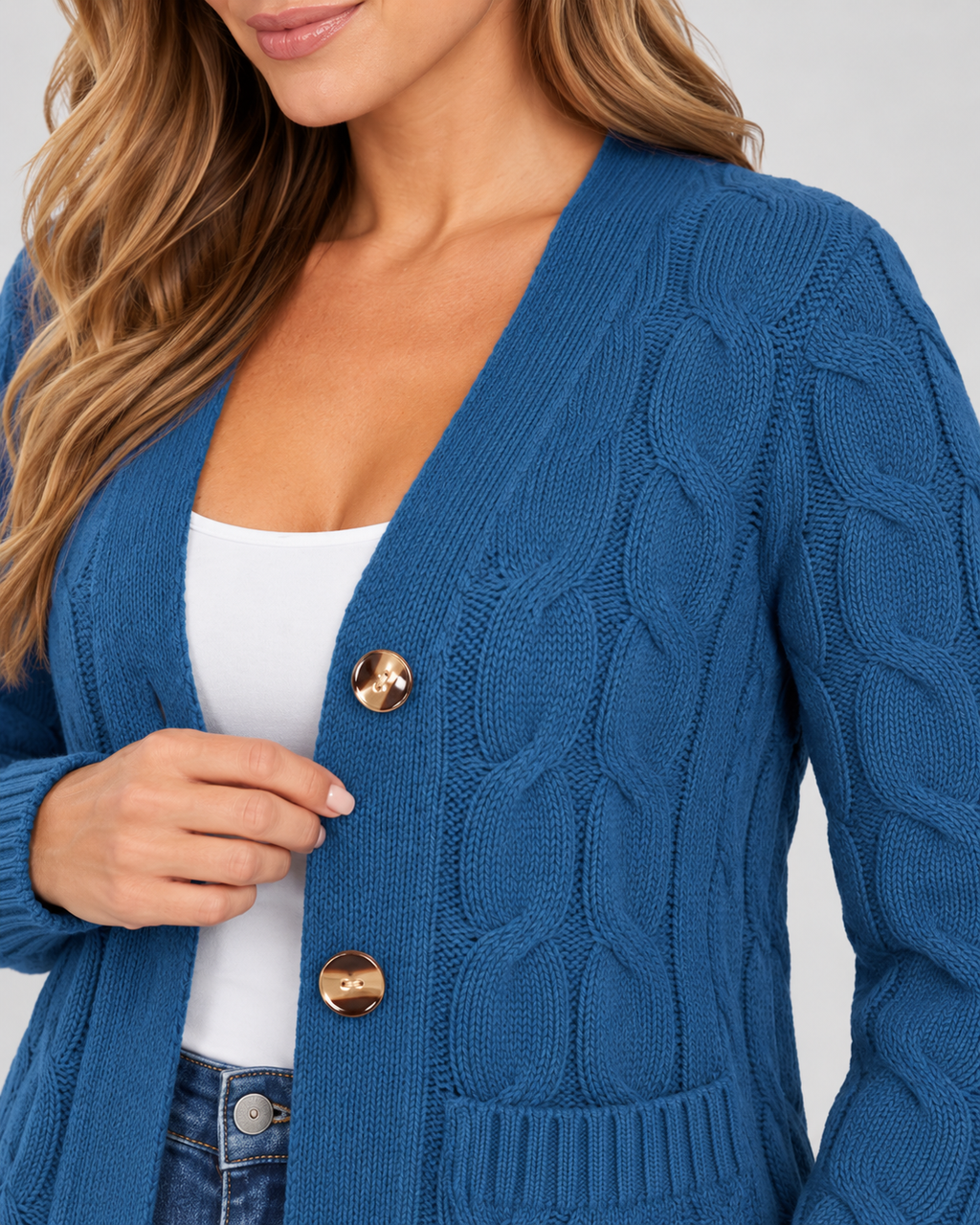Women's Cable Textured Longline Cardigan with Button Front and Pockets