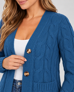 Women's Cable Textured Longline Cardigan with Button Front and Pockets