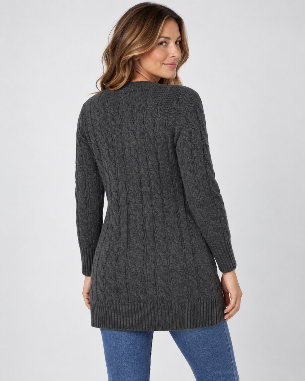 Women's Cable Textured Longline Cardigan with Button Front and Pockets