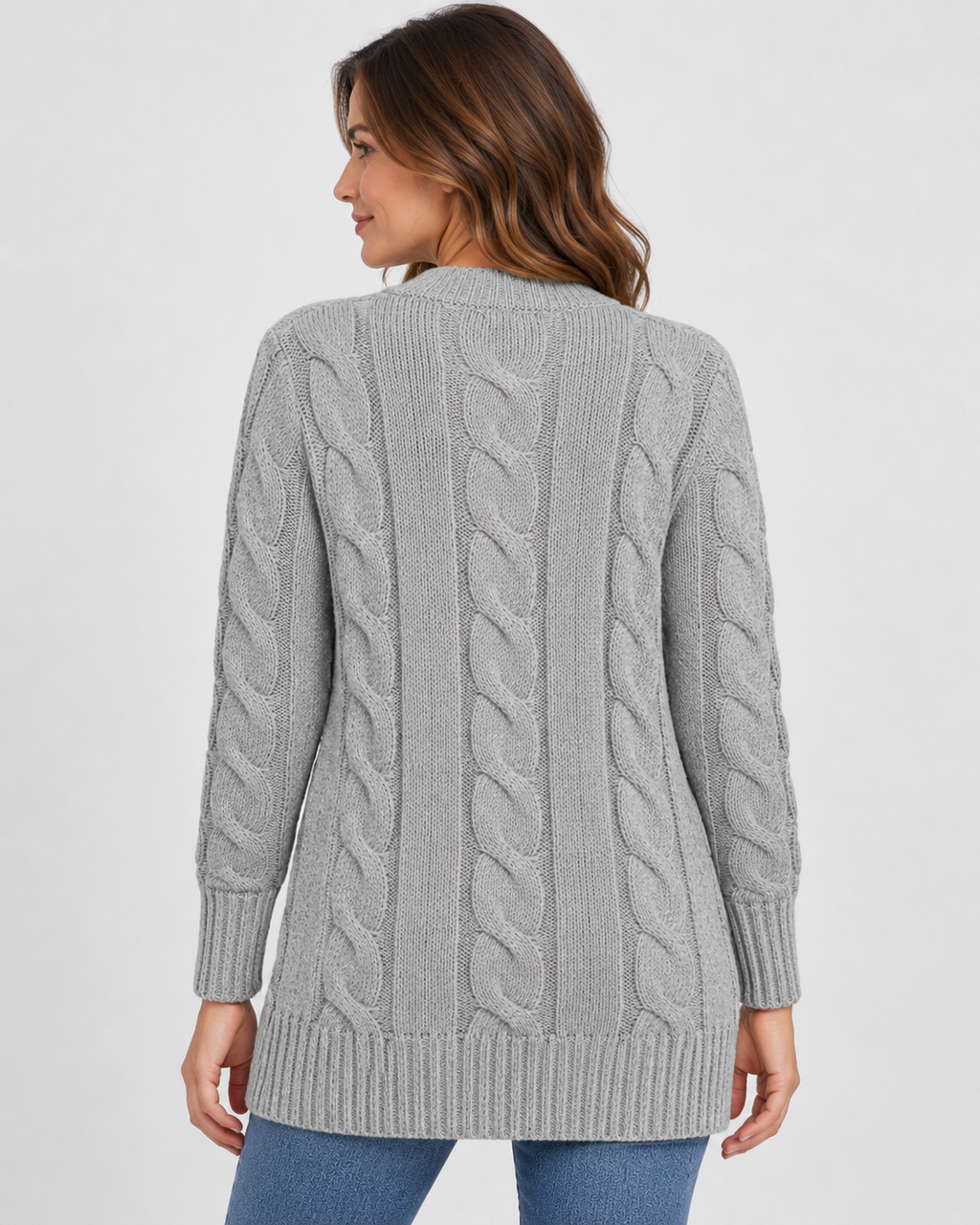 Women's Cable Textured Longline Cardigan with Button Front and Pockets