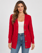 Women's Cable Textured Longline Cardigan with Button Front and Pockets