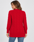 Women's Cable Textured Longline Cardigan with Button Front and Pockets
