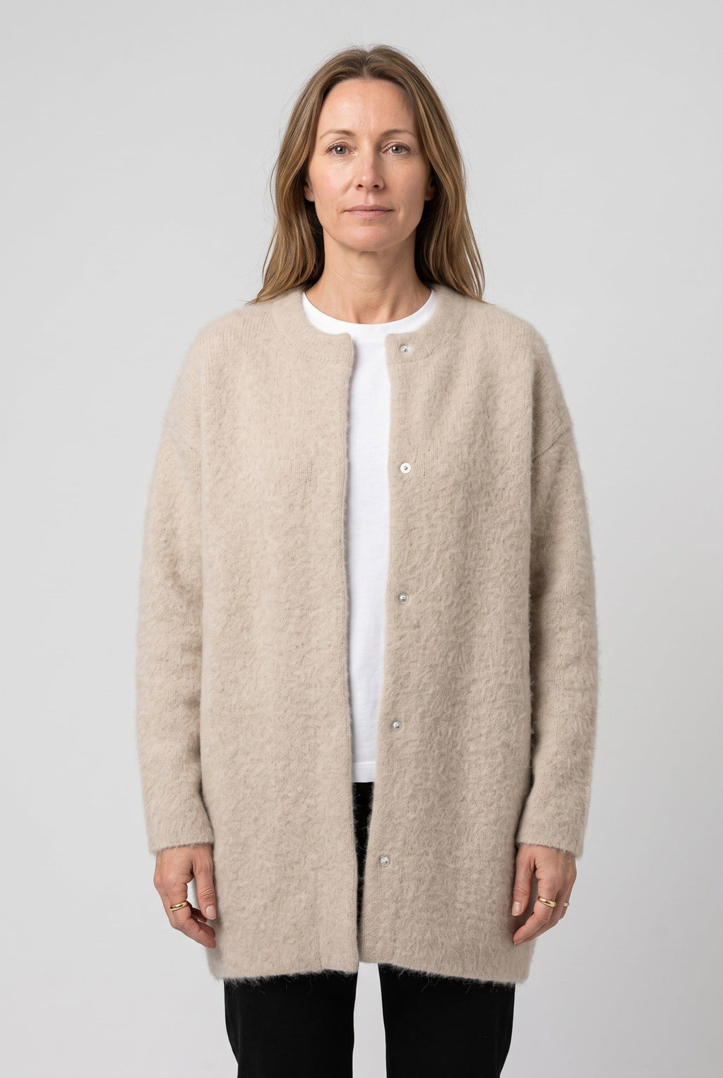 Women's Brushed Knit Longline Cardigan with Button Front