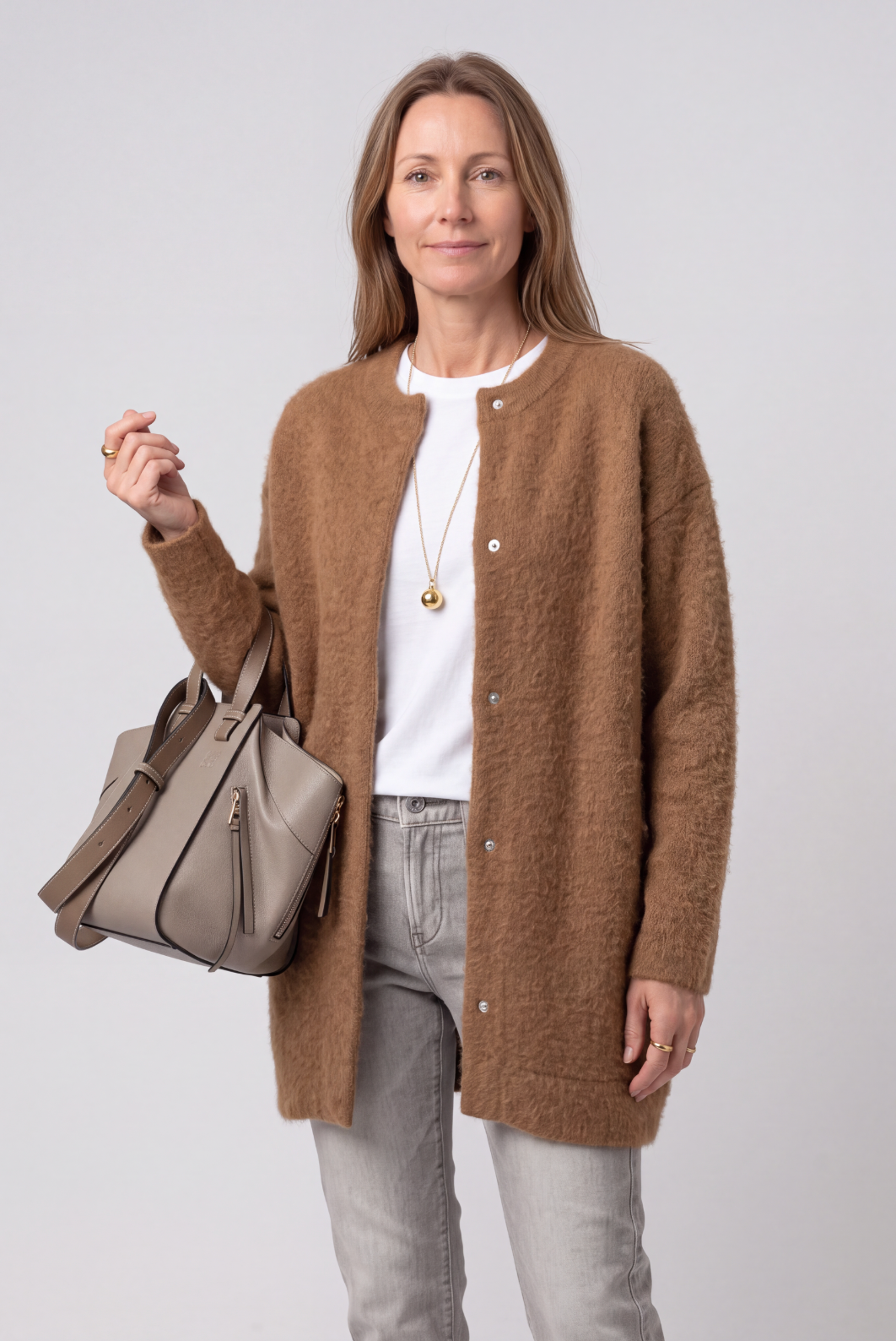 Women's Brushed Knit Longline Cardigan with Button Front
