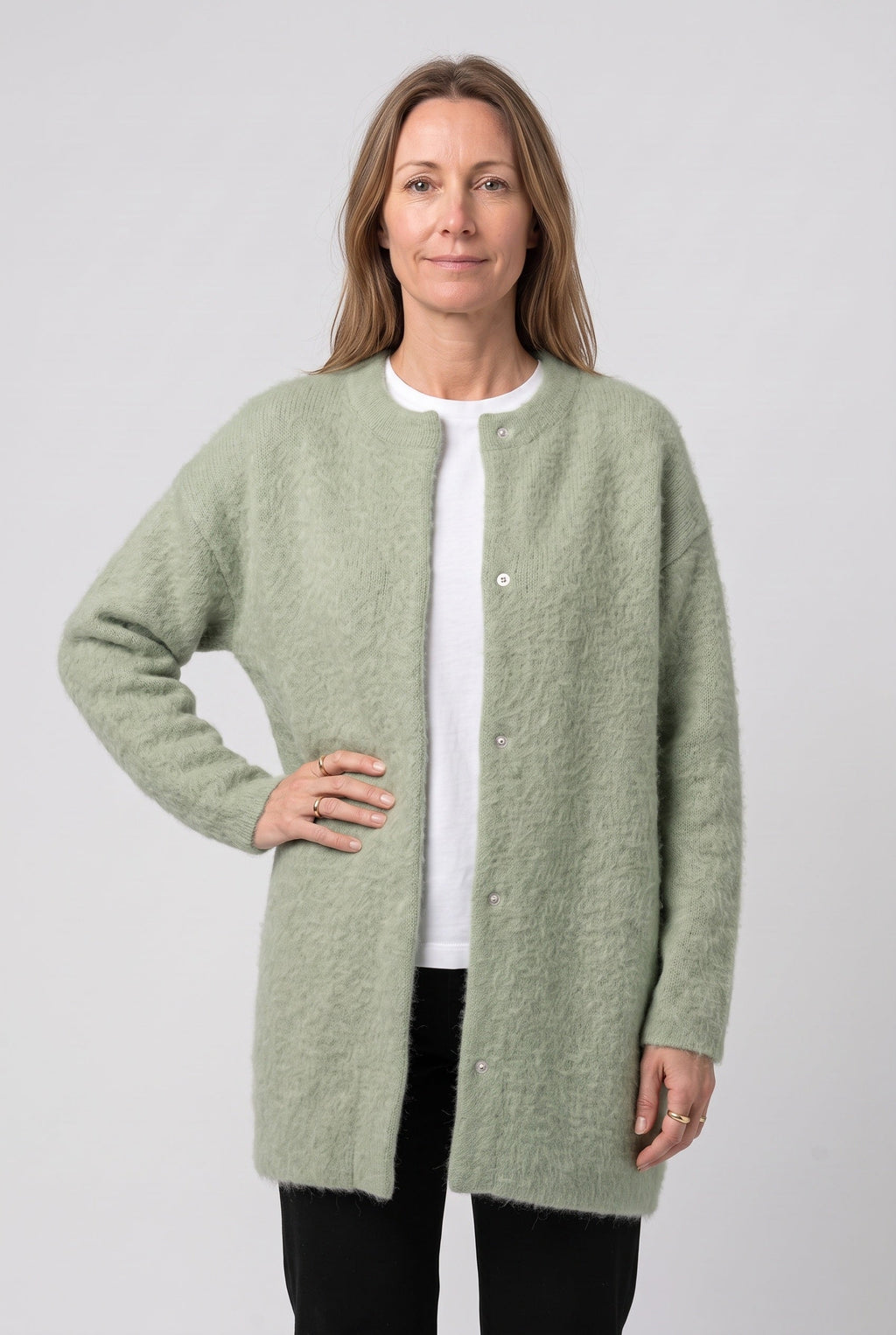 Women's Brushed Knit Longline Cardigan with Button Front