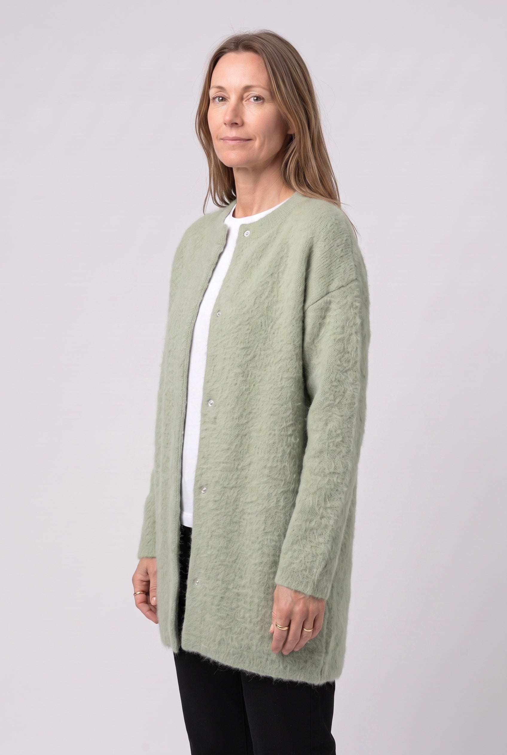 Women's Brushed Knit Longline Cardigan with Button Front