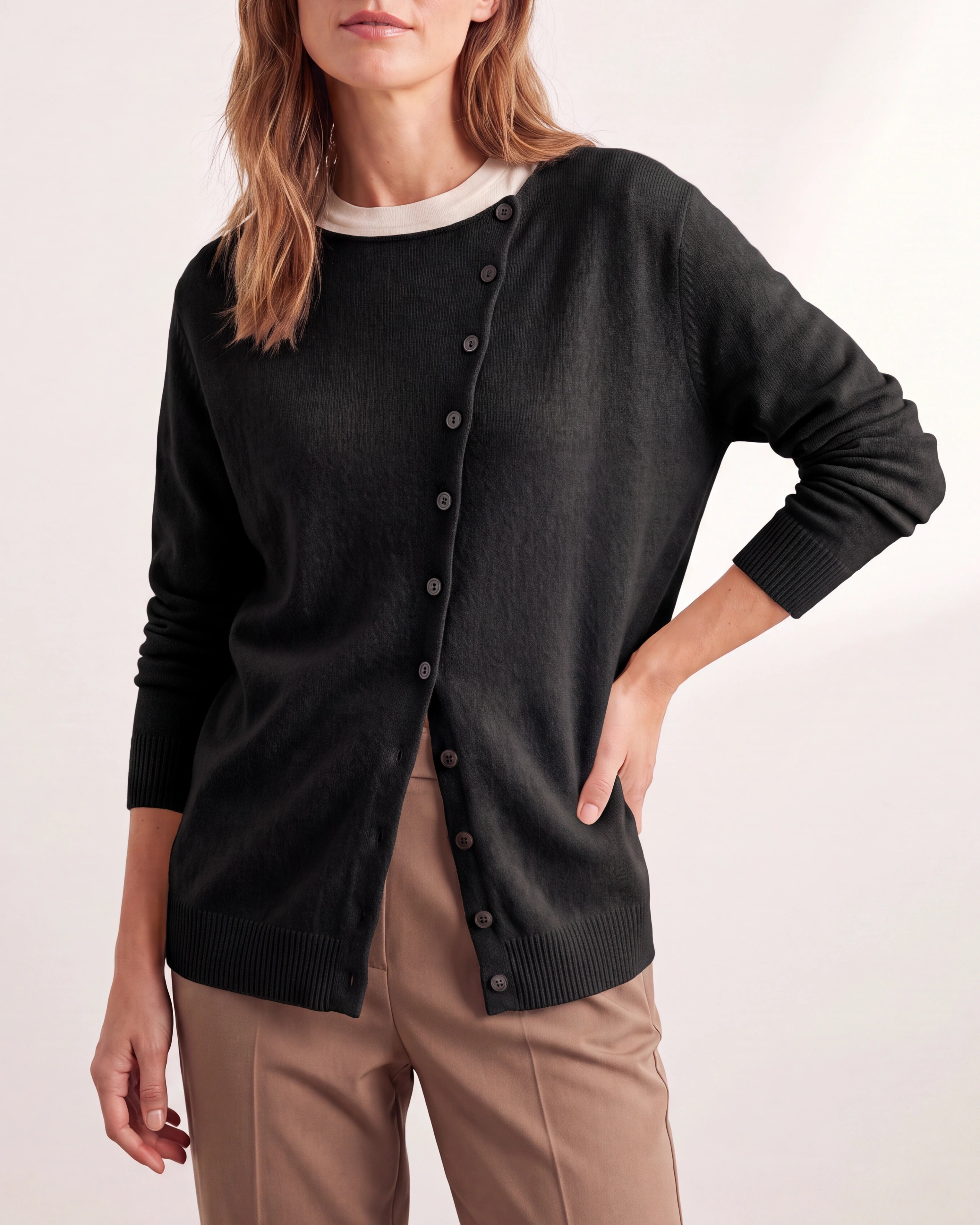 Women's Fitted V Neck Button Up Knit Cardigan