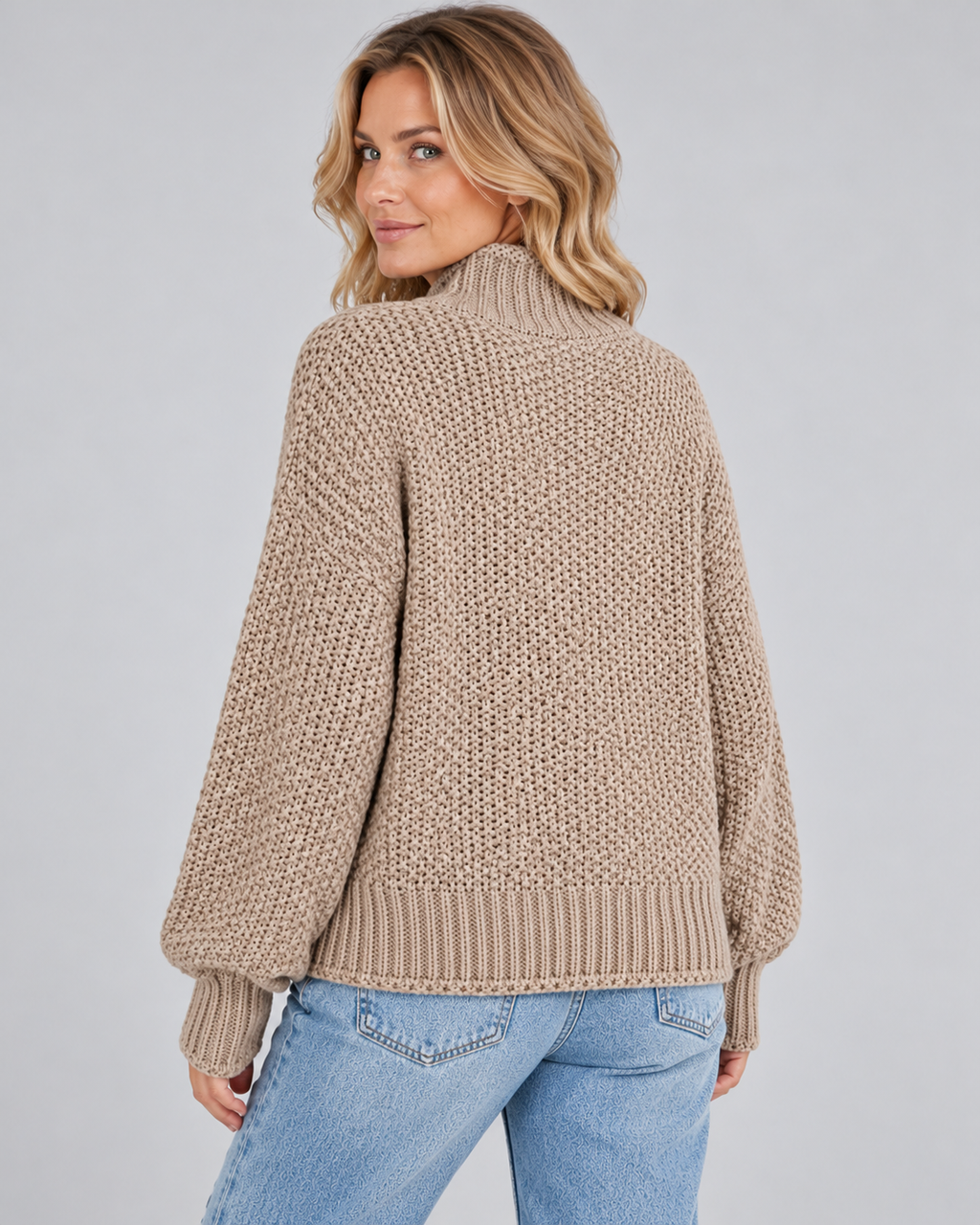 Women's Chunky Turtleneck Knit Jumper with Drop Shoulders
