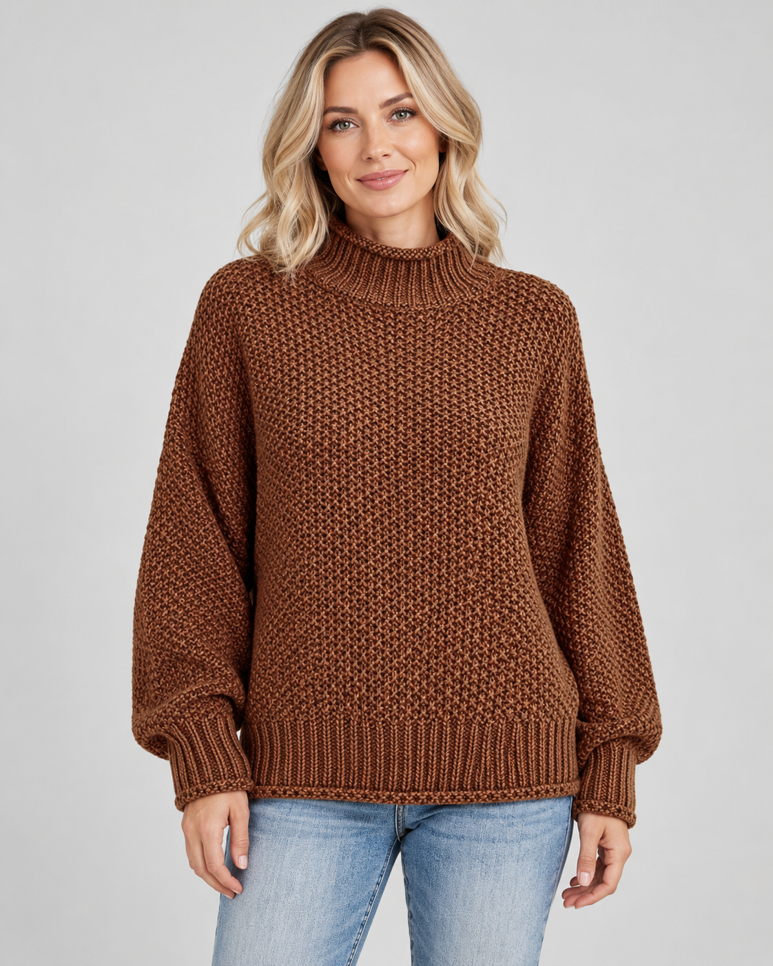 Women's Chunky Turtleneck Knit Jumper with Drop Shoulders