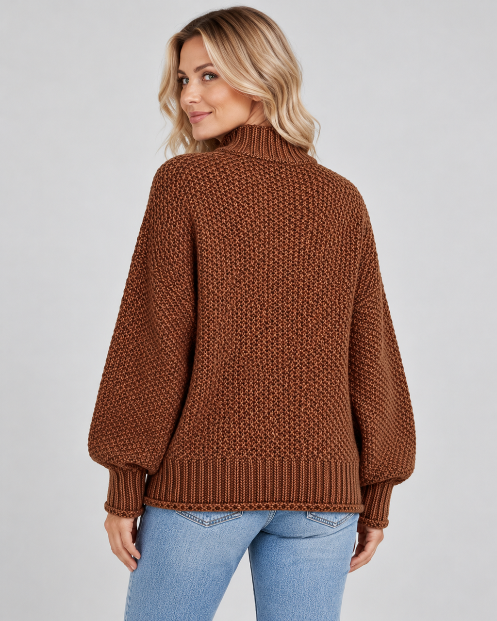 Women's Chunky Turtleneck Knit Jumper with Drop Shoulders
