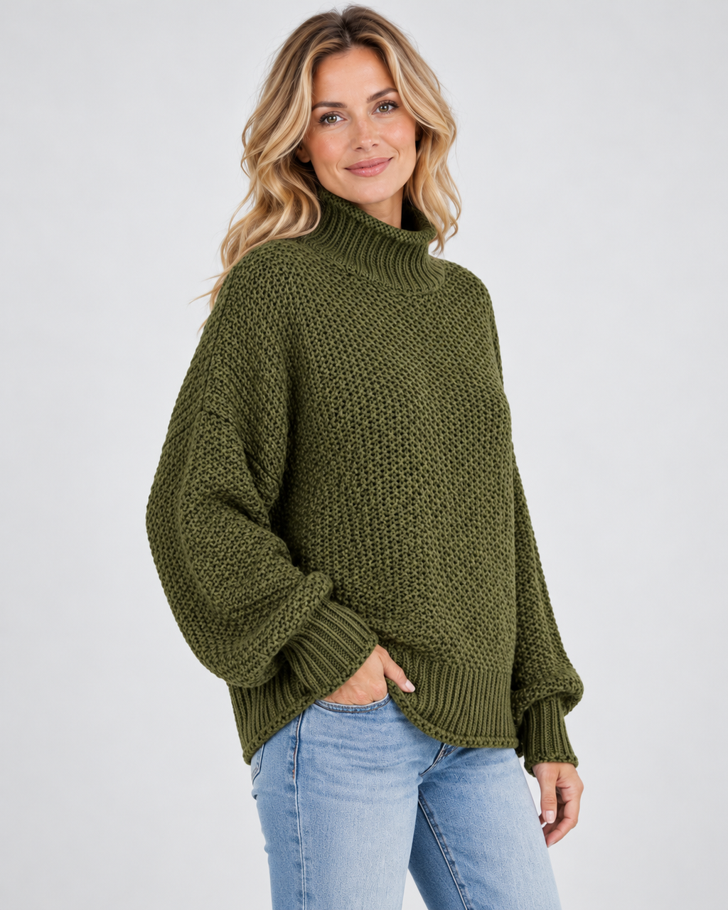 Women's Chunky Turtleneck Knit Jumper with Drop Shoulders