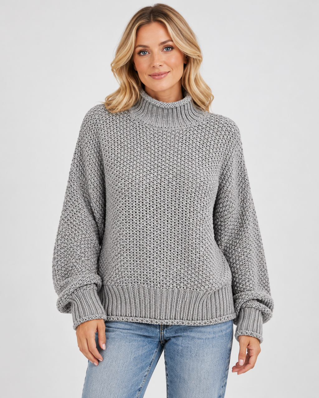 Women's Chunky Turtleneck Knit Jumper with Drop Shoulders