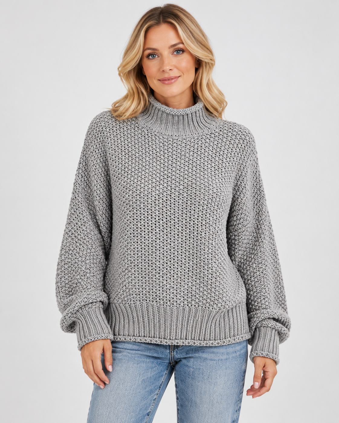 Women's Chunky Turtleneck Knit Jumper with Drop Shoulders