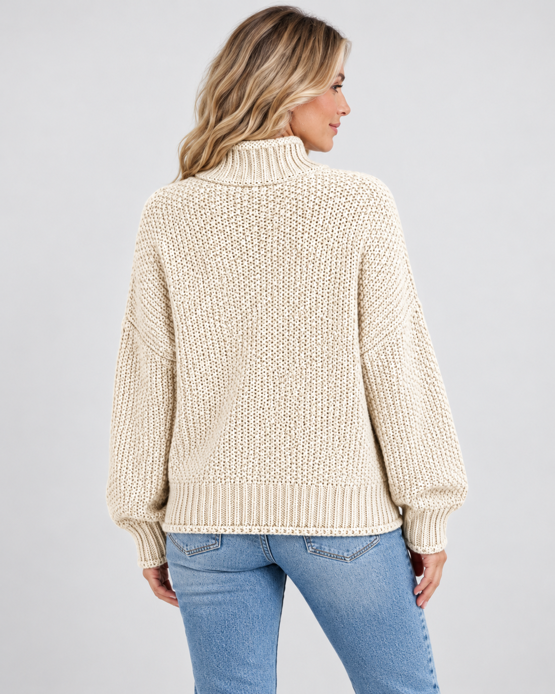 Women's Chunky Turtleneck Knit Jumper with Drop Shoulders
