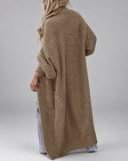 Women's Chunky Knit Maxi Cardigan with Open Front and Patch Pockets