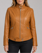 Women's Biker Moto Jacket with Zip Closure and Pockets