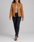 Women's Biker Moto Jacket with Zip Closure and Pockets