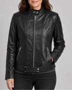 Women's Biker Moto Jacket with Zip Closure and Pockets