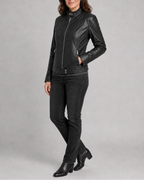 Women's Biker Moto Jacket with Zip Closure and Pockets