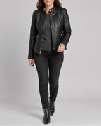Women's Biker Moto Jacket with Zip Closure and Pockets