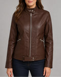 Women's Biker Moto Jacket with Zip Closure and Pockets
