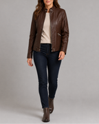 Women's Biker Moto Jacket with Zip Closure and Pockets