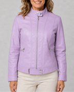 Women's Biker Moto Jacket with Zip Closure and Pockets