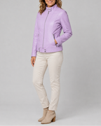 Women's Biker Moto Jacket with Zip Closure and Pockets