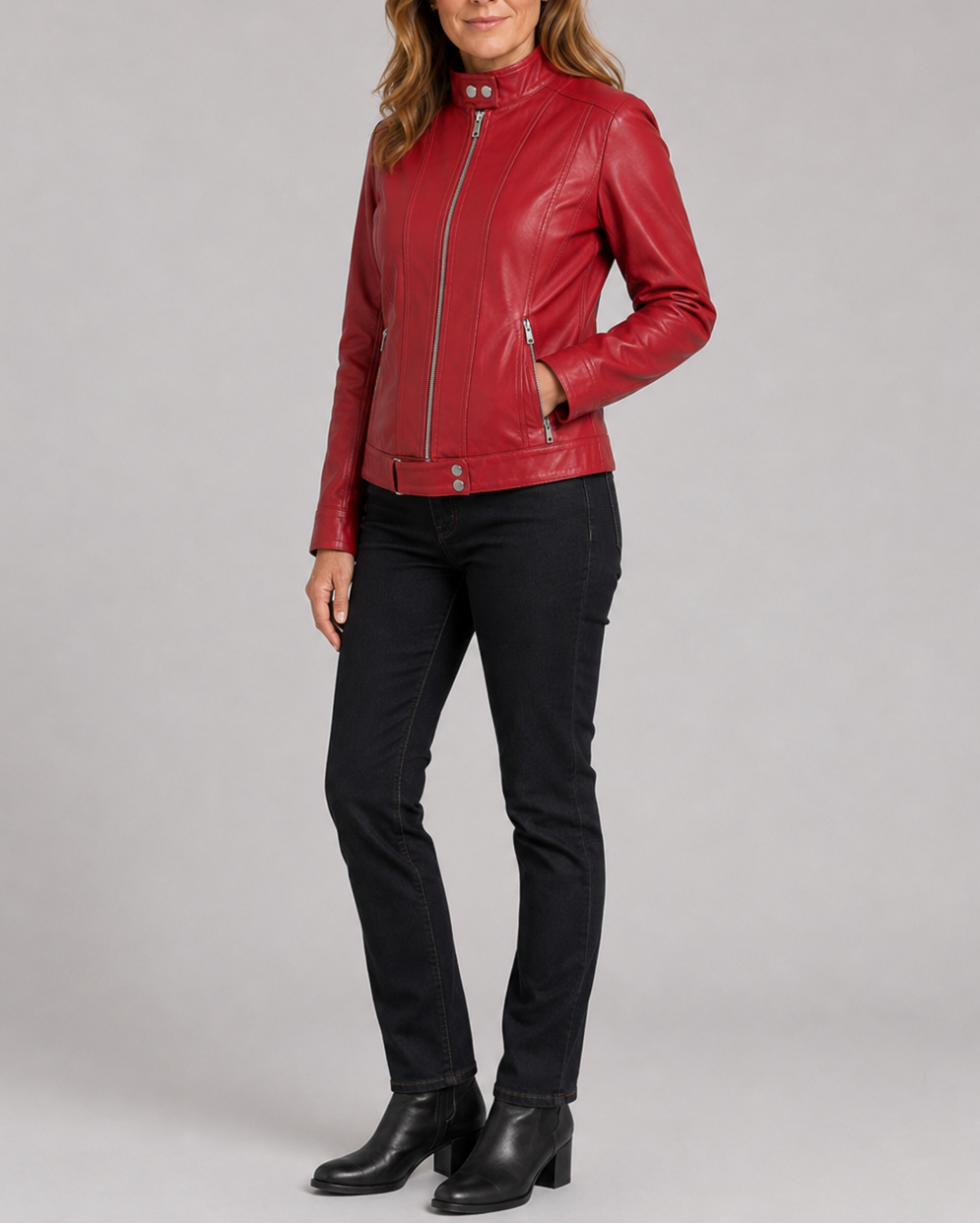 Women's Biker Moto Jacket with Zip Closure and Pockets