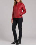Women's Biker Moto Jacket with Zip Closure and Pockets