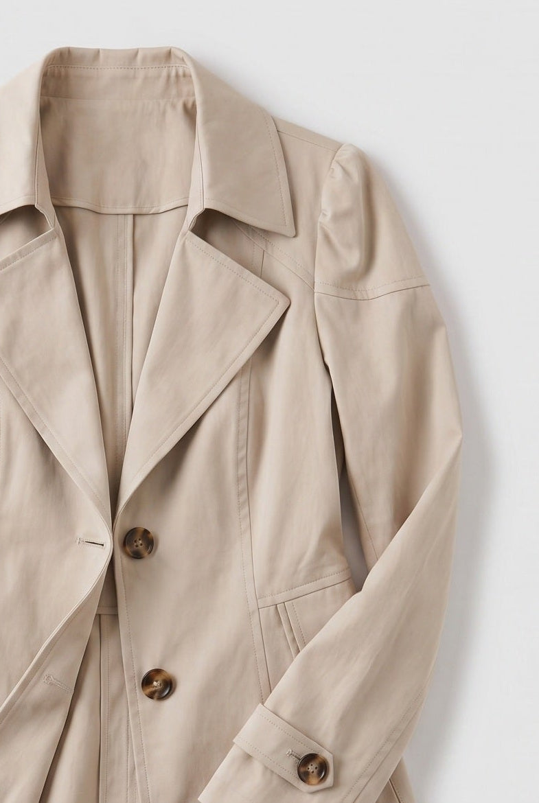 Women's Single Breasted Trench Coat with Lapel Collar and Pockets