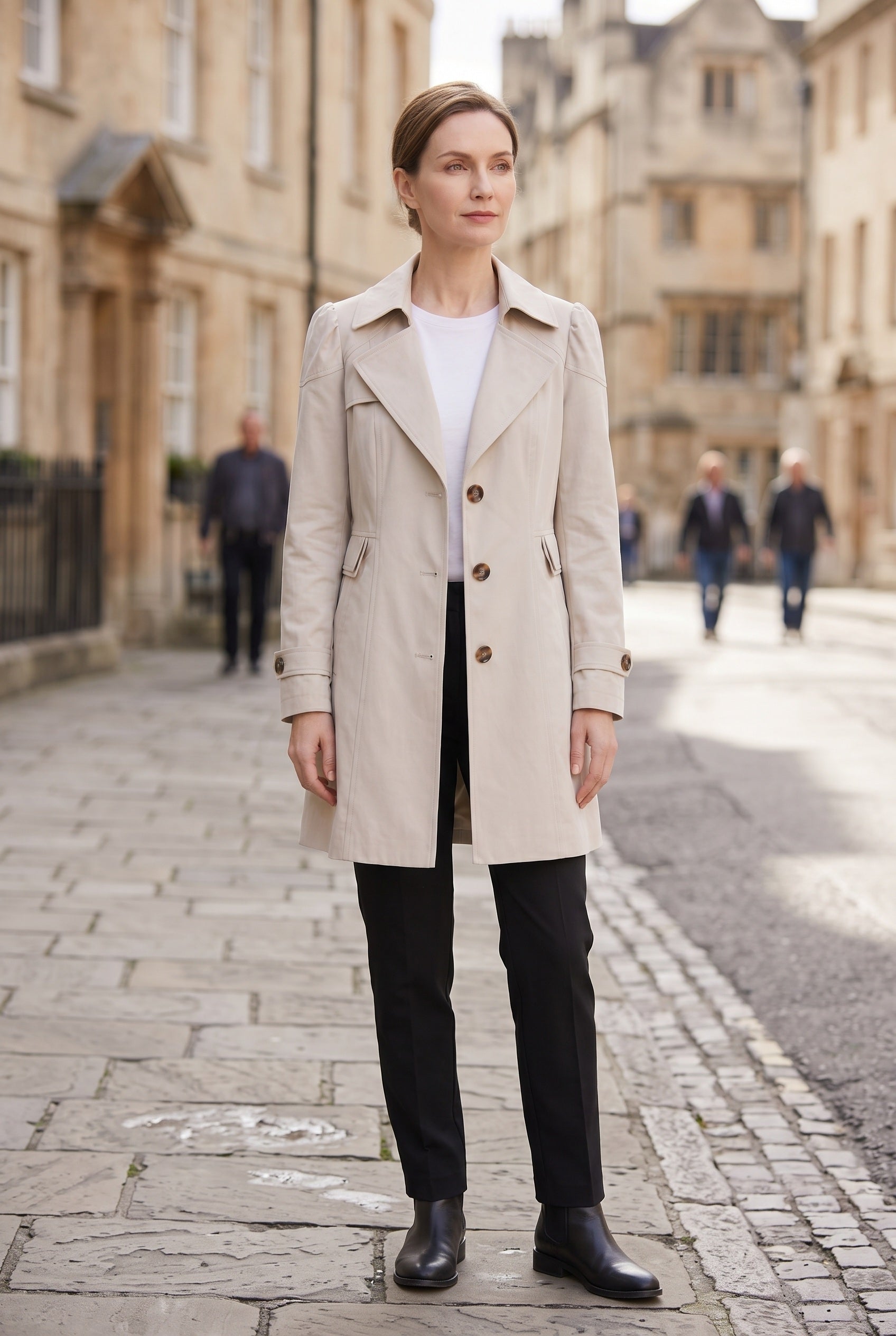 Women's Single Breasted Trench Coat with Lapel Collar and Pockets